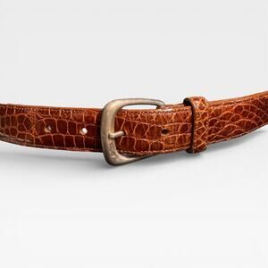 Vtg Polo Ralph Lauren Belt Crocodile Sterling Silver Buckle 90s Brown Mens 32